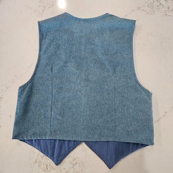 Vintage Boho Cottagecore Large Floral Patchwork Stripes Vest Embroidered Blue - Picture 4 of 9